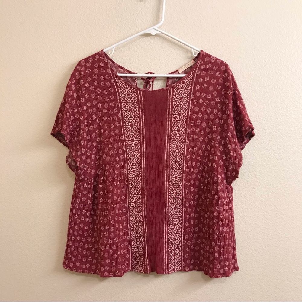 Le Lis Flouncy Bohemian Flowy Blouse In 100% Rayon, Size Medium, Berry Pink